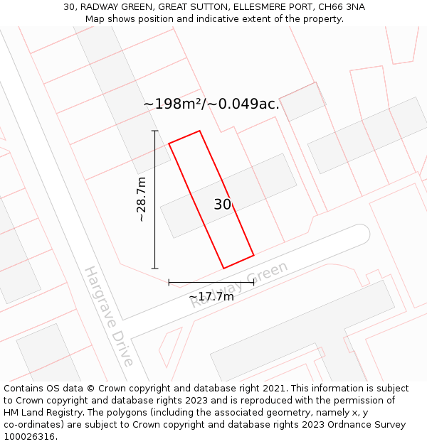 30, RADWAY GREEN, GREAT SUTTON, ELLESMERE PORT, CH66 3NA: Plot and title map