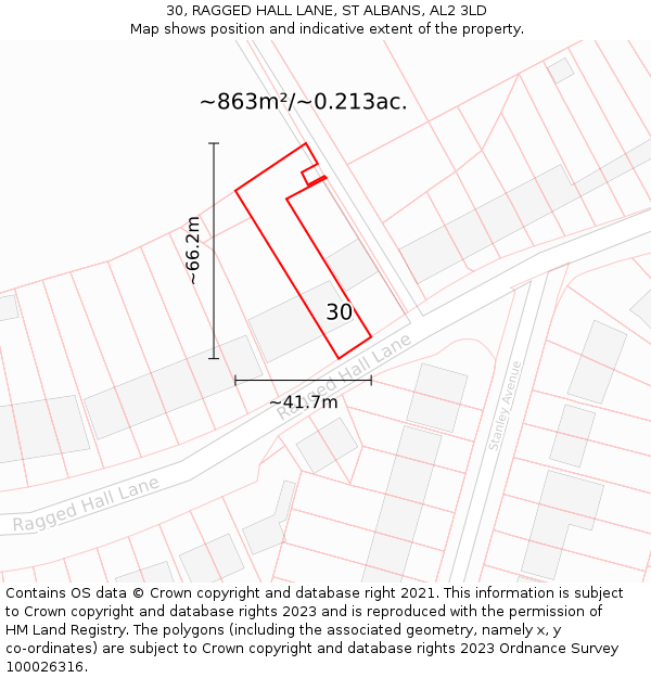 30, RAGGED HALL LANE, ST ALBANS, AL2 3LD: Plot and title map