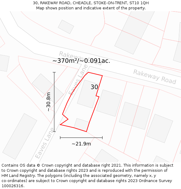 30, RAKEWAY ROAD, CHEADLE, STOKE-ON-TRENT, ST10 1QH: Plot and title map