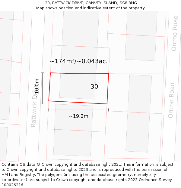 30, RATTWICK DRIVE, CANVEY ISLAND, SS8 8NG: Plot and title map