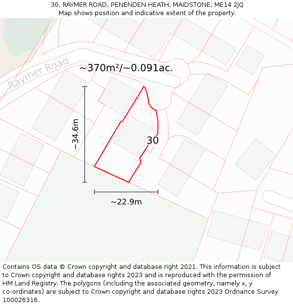 30, RAYMER ROAD, PENENDEN HEATH, MAIDSTONE, ME14 2JQ: Plot and title map