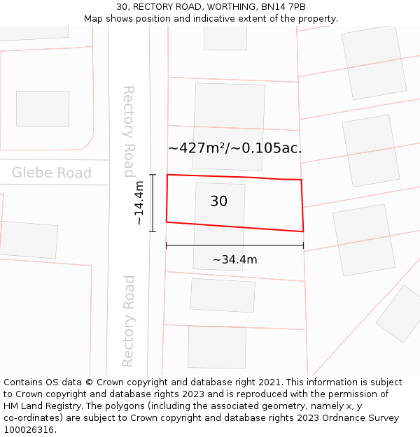 30, RECTORY ROAD, WORTHING, BN14 7PB: Plot and title map