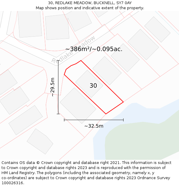 30, REDLAKE MEADOW, BUCKNELL, SY7 0AY: Plot and title map