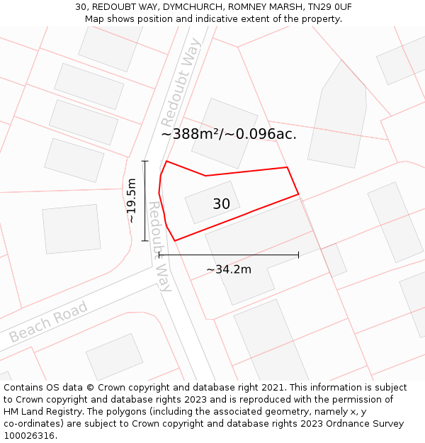 30, REDOUBT WAY, DYMCHURCH, ROMNEY MARSH, TN29 0UF: Plot and title map