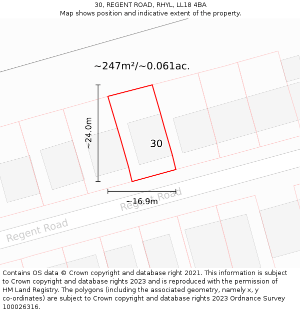 30, REGENT ROAD, RHYL, LL18 4BA: Plot and title map