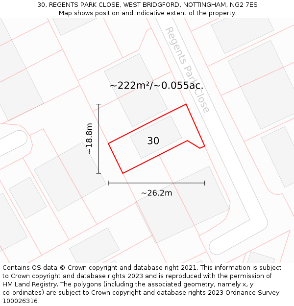 30, REGENTS PARK CLOSE, WEST BRIDGFORD, NOTTINGHAM, NG2 7ES: Plot and title map