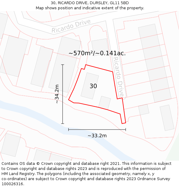 30, RICARDO DRIVE, DURSLEY, GL11 5BD: Plot and title map