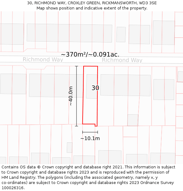 30, RICHMOND WAY, CROXLEY GREEN, RICKMANSWORTH, WD3 3SE: Plot and title map