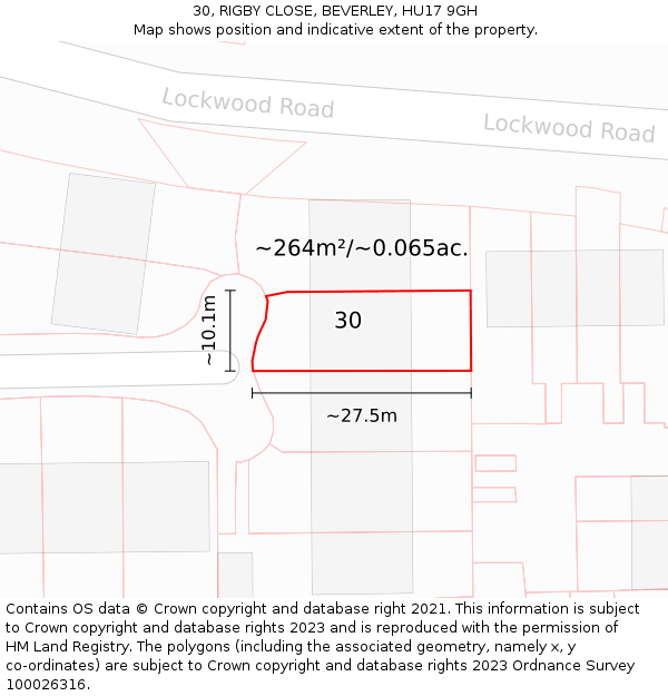 30, RIGBY CLOSE, BEVERLEY, HU17 9GH: Plot and title map