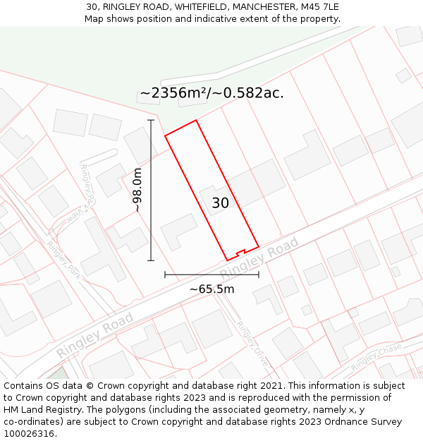 30, RINGLEY ROAD, WHITEFIELD, MANCHESTER, M45 7LE: Plot and title map