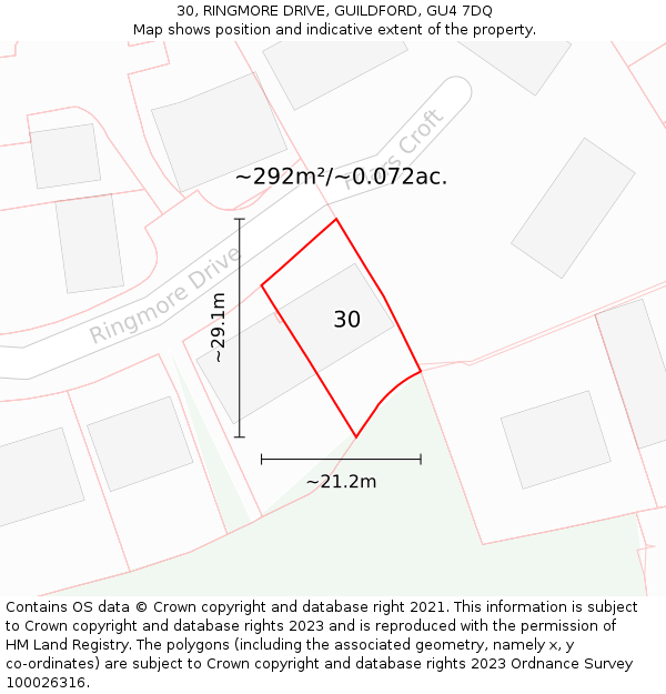 30, RINGMORE DRIVE, GUILDFORD, GU4 7DQ: Plot and title map