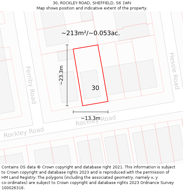 30, ROCKLEY ROAD, SHEFFIELD, S6 1WN: Plot and title map