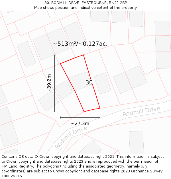 30, RODMILL DRIVE, EASTBOURNE, BN21 2SP: Plot and title map