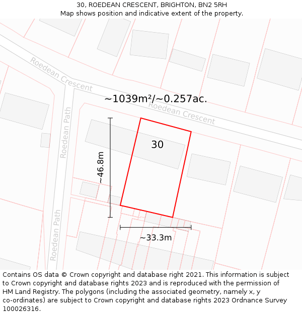 30, ROEDEAN CRESCENT, BRIGHTON, BN2 5RH: Plot and title map