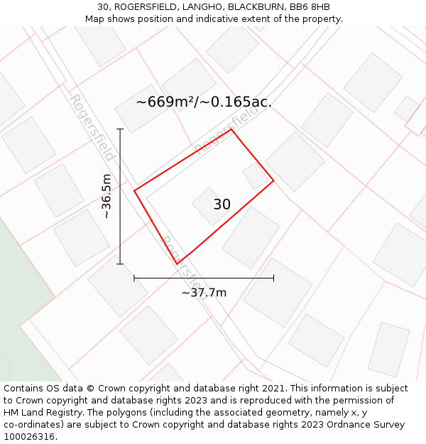 30, ROGERSFIELD, LANGHO, BLACKBURN, BB6 8HB: Plot and title map