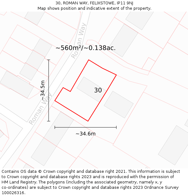 30, ROMAN WAY, FELIXSTOWE, IP11 9NJ: Plot and title map