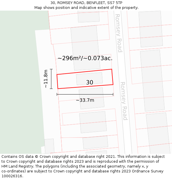 30, ROMSEY ROAD, BENFLEET, SS7 5TP: Plot and title map