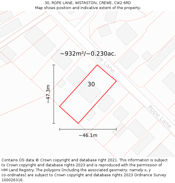 30, ROPE LANE, WISTASTON, CREWE, CW2 6RD: Plot and title map