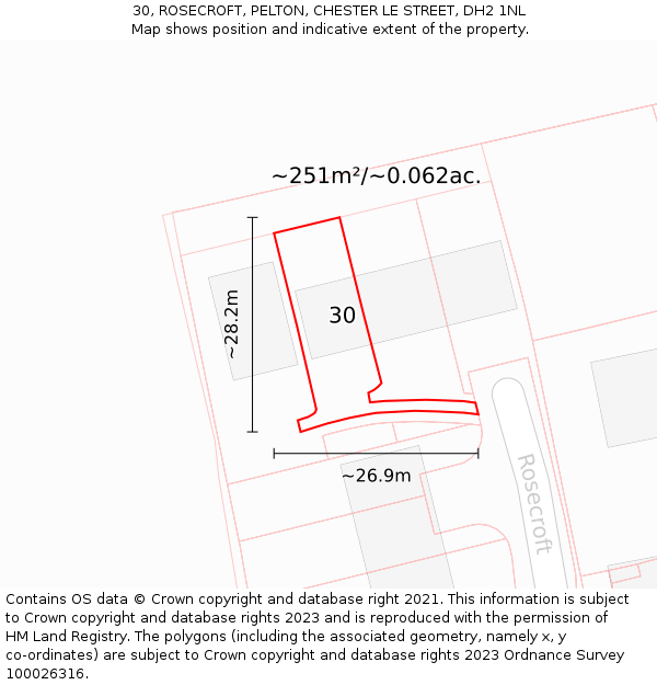 30, ROSECROFT, PELTON, CHESTER LE STREET, DH2 1NL: Plot and title map