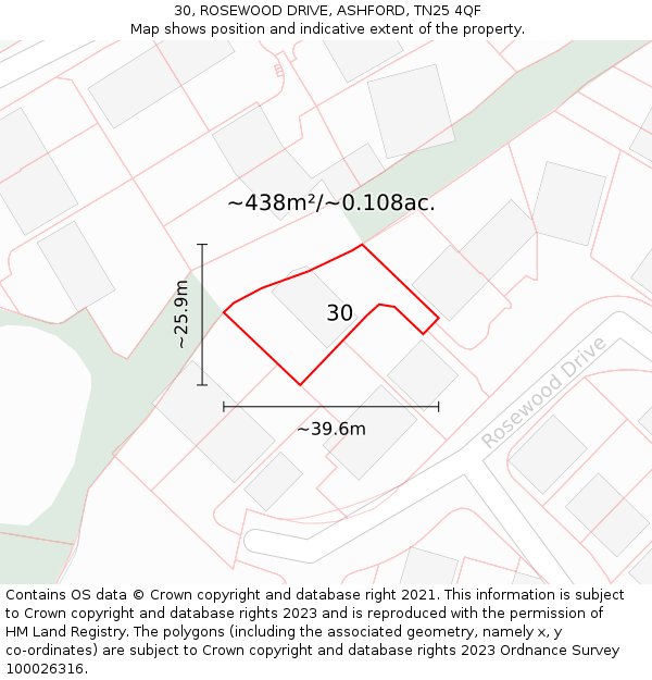 30, ROSEWOOD DRIVE, ASHFORD, TN25 4QF: Plot and title map