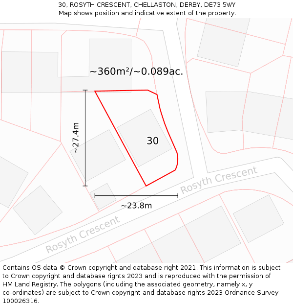 30, ROSYTH CRESCENT, CHELLASTON, DERBY, DE73 5WY: Plot and title map