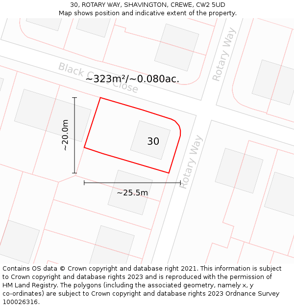 30, ROTARY WAY, SHAVINGTON, CREWE, CW2 5UD: Plot and title map