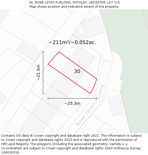 30, ROWE LEYES FURLONG, ROTHLEY, LEICESTER, LE7 7LS: Plot and title map