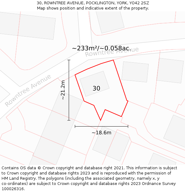 30, ROWNTREE AVENUE, POCKLINGTON, YORK, YO42 2SZ: Plot and title map