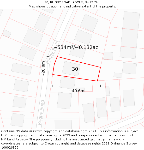 30, RUGBY ROAD, POOLE, BH17 7HL: Plot and title map