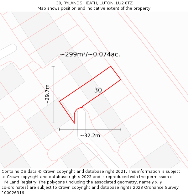 30, RYLANDS HEATH, LUTON, LU2 8TZ: Plot and title map