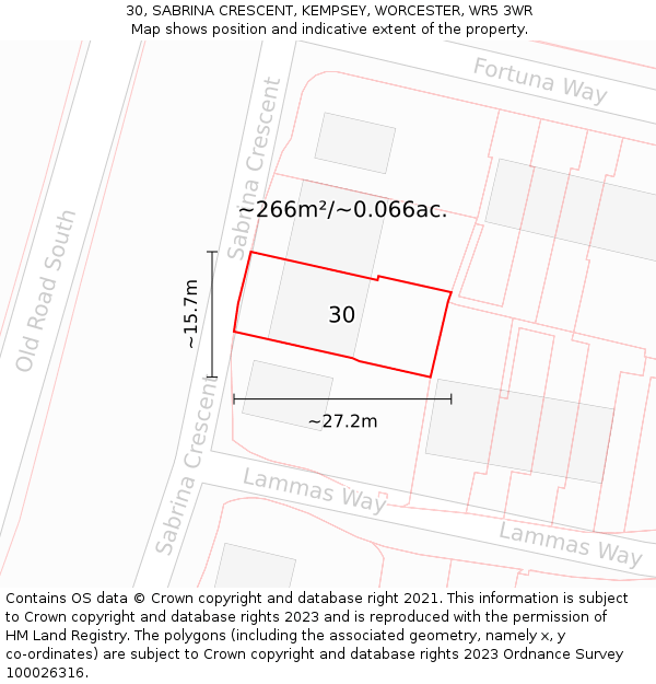 30, SABRINA CRESCENT, KEMPSEY, WORCESTER, WR5 3WR: Plot and title map