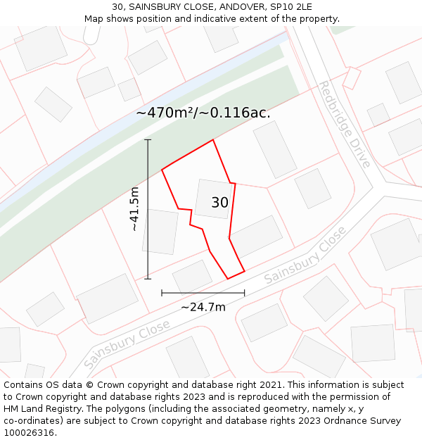 30, SAINSBURY CLOSE, ANDOVER, SP10 2LE: Plot and title map