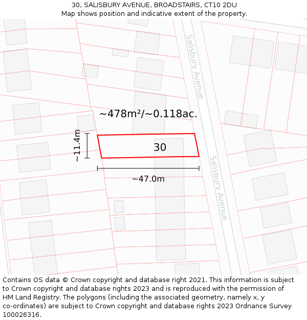 30, SALISBURY AVENUE, BROADSTAIRS, CT10 2DU: Plot and title map