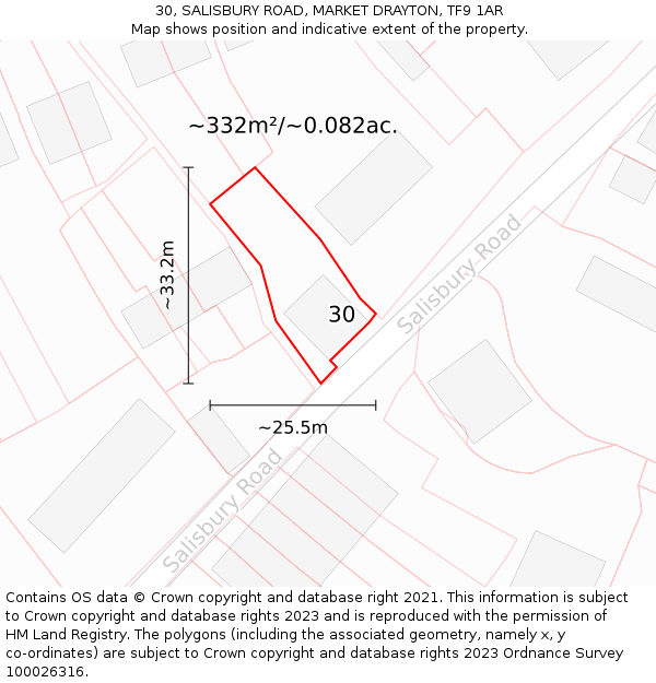 30, SALISBURY ROAD, MARKET DRAYTON, TF9 1AR: Plot and title map