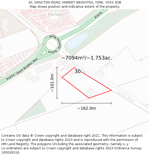 30, SANCTON ROAD, MARKET WEIGHTON, YORK, YO43 3DB: Plot and title map