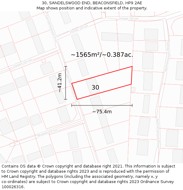 30, SANDELSWOOD END, BEACONSFIELD, HP9 2AE: Plot and title map