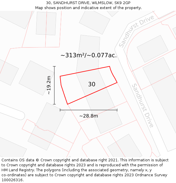 30, SANDHURST DRIVE, WILMSLOW, SK9 2GP: Plot and title map