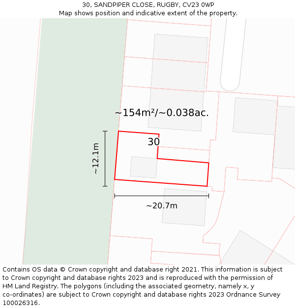 30, SANDPIPER CLOSE, RUGBY, CV23 0WP: Plot and title map