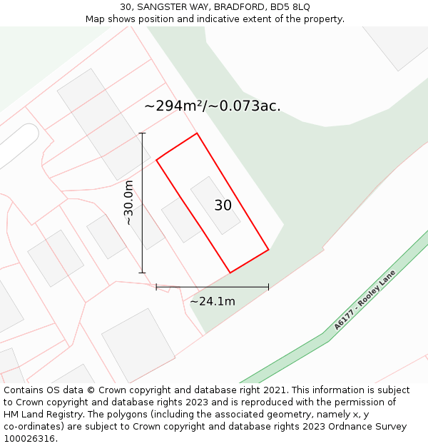 30, SANGSTER WAY, BRADFORD, BD5 8LQ: Plot and title map