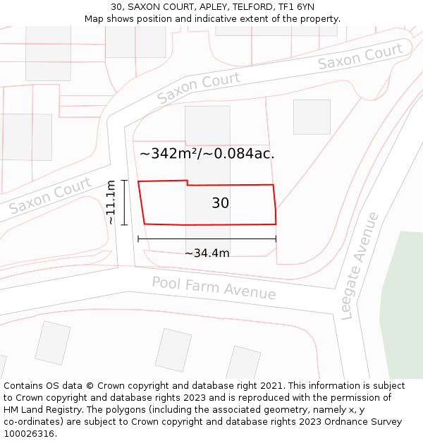 30, SAXON COURT, APLEY, TELFORD, TF1 6YN: Plot and title map