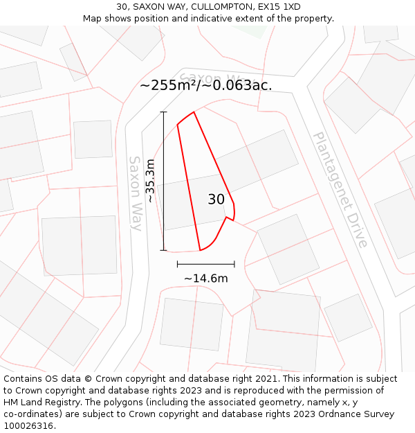 30, SAXON WAY, CULLOMPTON, EX15 1XD: Plot and title map