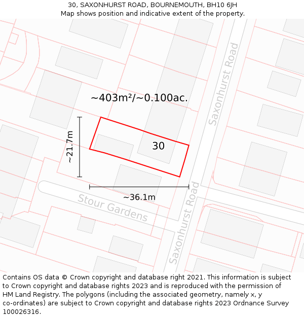 30, SAXONHURST ROAD, BOURNEMOUTH, BH10 6JH: Plot and title map