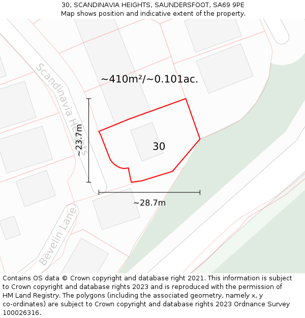 30, SCANDINAVIA HEIGHTS, SAUNDERSFOOT, SA69 9PE: Plot and title map