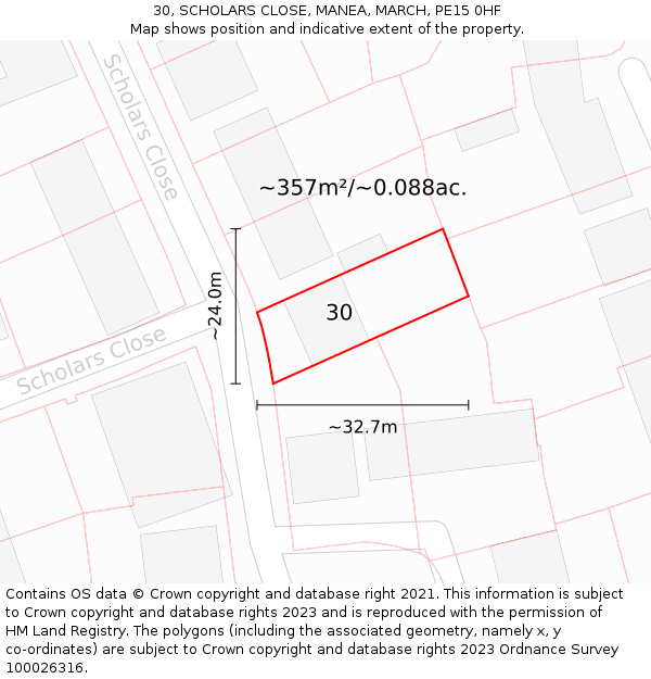 30, SCHOLARS CLOSE, MANEA, MARCH, PE15 0HF: Plot and title map