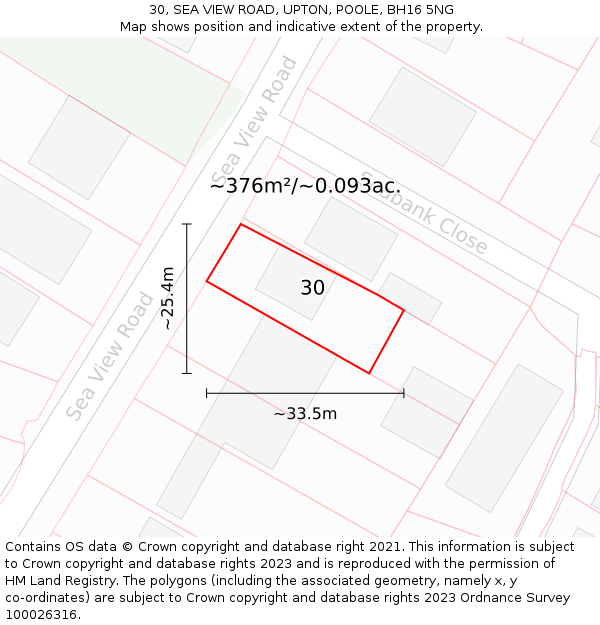 30, SEA VIEW ROAD, UPTON, POOLE, BH16 5NG: Plot and title map