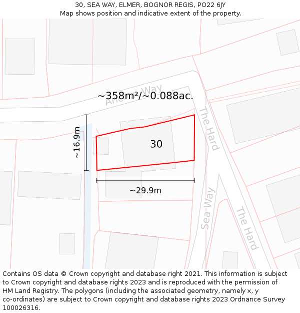 30, SEA WAY, ELMER, BOGNOR REGIS, PO22 6JY: Plot and title map