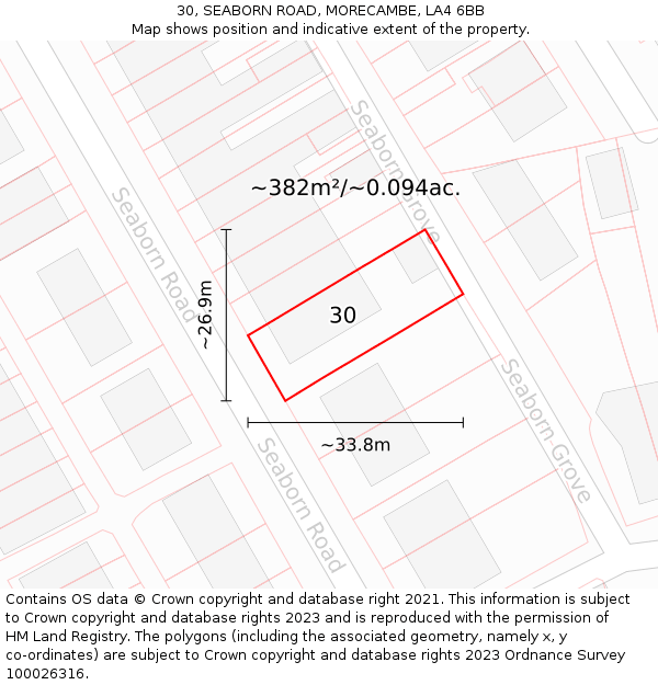 30, SEABORN ROAD, MORECAMBE, LA4 6BB: Plot and title map