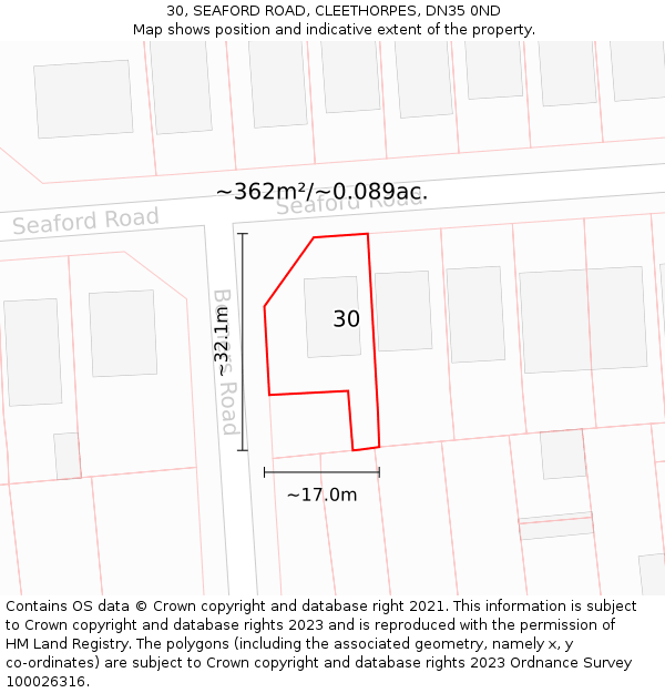 30, SEAFORD ROAD, CLEETHORPES, DN35 0ND: Plot and title map