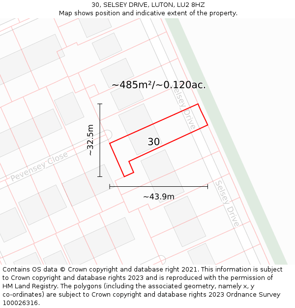 30, SELSEY DRIVE, LUTON, LU2 8HZ: Plot and title map