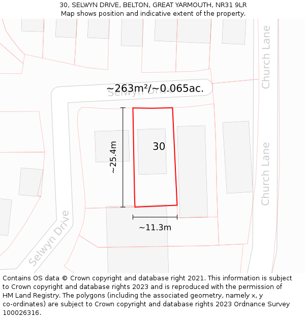 30, SELWYN DRIVE, BELTON, GREAT YARMOUTH, NR31 9LR: Plot and title map